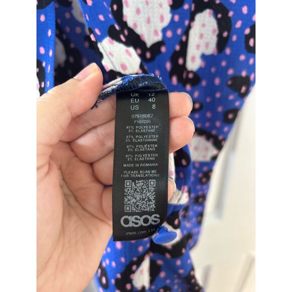 ASOS Electric Blue Pink Polka Dot Wide Leg Leopard Jumpsuit - Picture 11 of 12